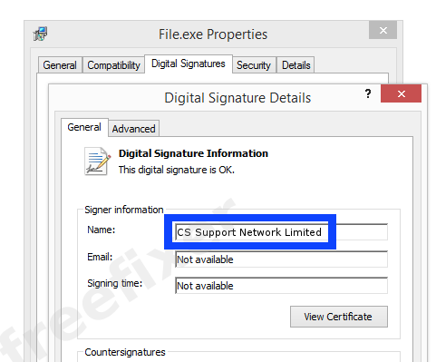 Screenshot of the CS Support Network Limited certificate